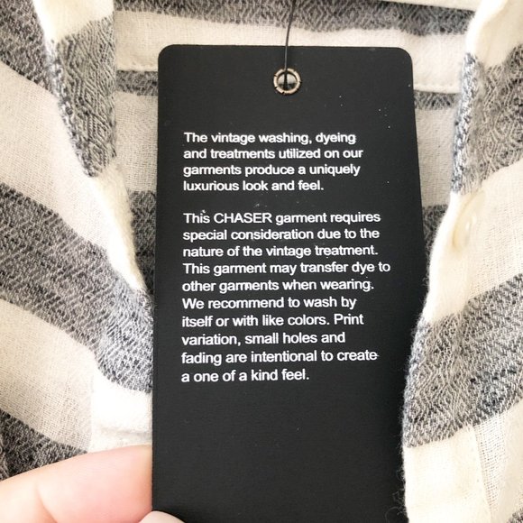 Chaser Striped Cotton Button Down Collared Shirt Grey White S NWT - Picture 9 of 11